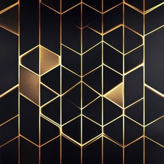 Poster - Dramatic Geometric Gold and Black Abstract Polygonal Backdrop with Luminous Triangular Shapes