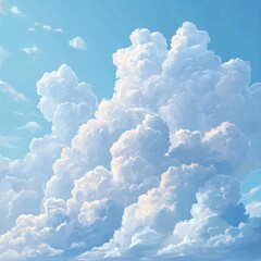 Canvas Print - Majestic Cloudscape with Fluffy Wispy Cumulus Formations Against a Bright Blue Sky