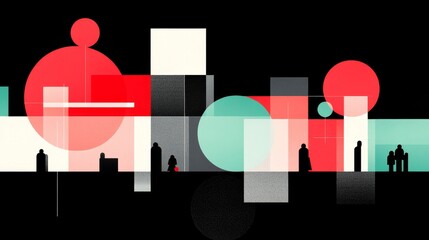 Poster - Abstract Urban Scene with Geometric Shapes and Figures