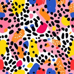 Poster - Vibrant Colorful Abstract Pattern with Playful Brush Strokes and Geometric Shapes
