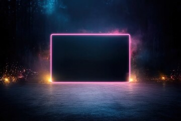 Poster - Neon frame illuminating a dark background with vibrant colors and glowing edges