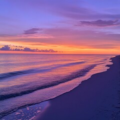 Wall Mural - Breathtaking Sunset Over Serene Ocean Waves Crashing on Tropical Beach