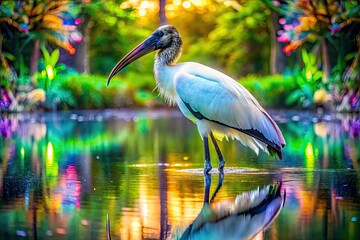 Surreal Wood Stork Photography: Dreamlike Avian Majesty, Mystical Bird, Fantasy Wetlands, Whimsical Nature