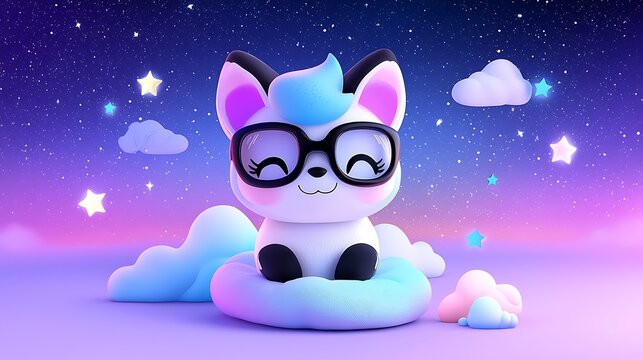 Adorable Cartoon Fox In A Dreamy Nightscape