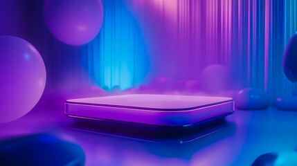 Fototapete - Colorful abstract background featuring glowing shapes and spheres in vibrant blue and purple hues creating a modern digital atmosphere