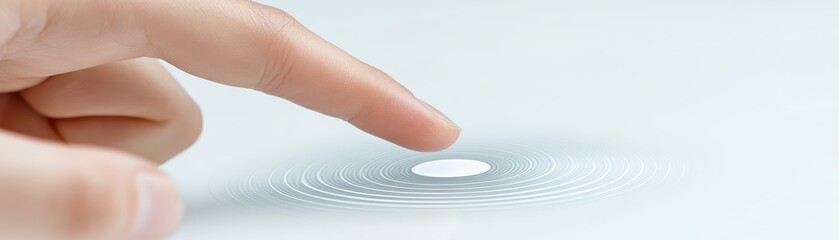 Poster - Finger activates touch sensor, seamless interaction with digital interface through white circle