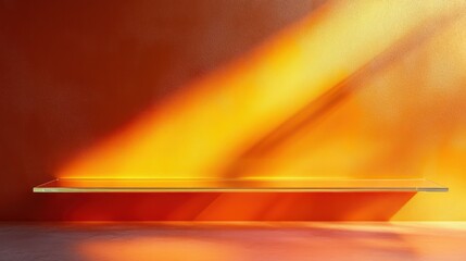 Aufkleber - Minimalist 3D Studio Room with Vibrant Orange Background and Sleek Glass Shelf