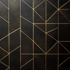 Poster - Abstract Geometric Dark and Golden Low Poly Digital Art Pattern for Interior Design Wallpaper