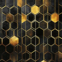Poster - Elegant Glowing Geometric Hexagon Pattern Abstract Background with Golden and Dark Tones
