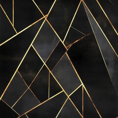 Poster - Striking Monochrome Geometric Abstract Art with Gold Metallic Accents