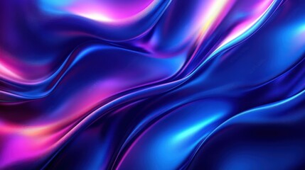 Aufkleber - Abstract Wavy Background in Blue and Purple Glossy Liquid Texture with Neon Holographic Effect