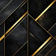 Poster - Dark Abstract Geometric Metallic Gold Luxury Background with Overlapping Shapes and Layers
