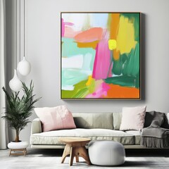 Poster - Vibrant Abstract Painting with Colorful Shapes and Fluid Composition for Modern Interior Decor and Gallery Wall Art long title This vibrant abstract