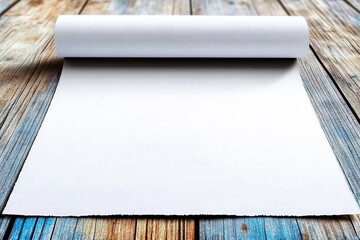 Poster - A single piece of white paper placed on a rustic wooden surface background for creative design purposes