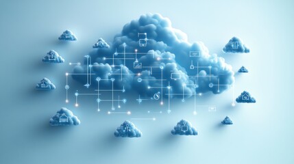 Aufkleber - Cloud Network Digital Illustration with Interconnected User Icons