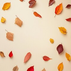 Canvas Print - Vibrant Autumn Leaves Arrangement on Rustic Textured Background