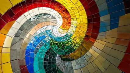 Poster - Colorful mosaic craftsmanship highlights vibrant wave patterns in a public space. Generative AI