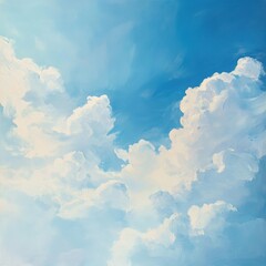 Canvas Print - Expansive Blue Sky with Fluffy White Clouds on a Serene Summer Day