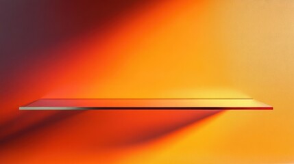 Fototapete - Modern Abstract Studio Room with Vibrant Orange Background and Sleek Glass Shelf