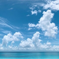 Canvas Print - Stunning Tropical Beach Landscape with Calm Azure Waters and Fluffy Clouds