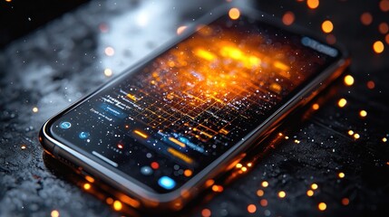 Poster - Futuristic Smartphone Interface with Glowing Data Display