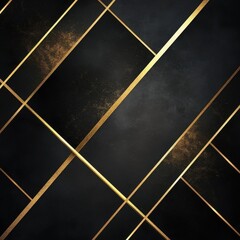 Poster - Dramatic Dark Abstract Geometric Diagonal Lines and Golden Metallic Luxury Background