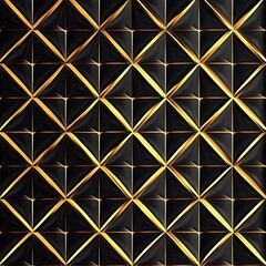 Poster - Elegant Metallic Golden Geometric Abstract Pattern with Triangles and Polygons on Black Background