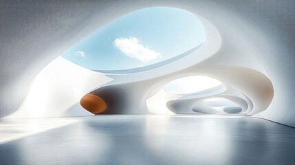 Aufkleber - Modern Minimalist Futuristic Architecture with Car Park and Empty Concrete Floor Under Blue Sky