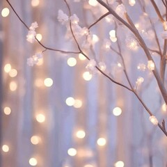 Poster - Magical Winter Wonderland   Glowing Branches with Twinkling Lights in Blurry Bokeh Background