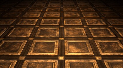 Poster - Antique Bronze Tile Floor, Geometric Pattern, Aged Texture