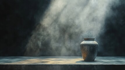 Poster - Dark Moody Still Life with Minimalist Table and Luxury Countertop Presentation in Empty Studio