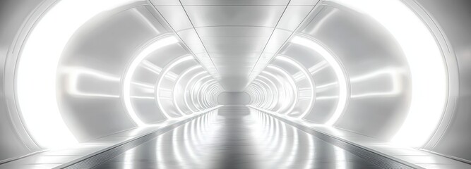 Aufkleber - Futuristic Tunnel with Bright Lights and Polished Floors in Minimalist Design