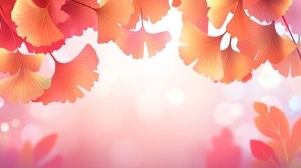 Canvas Print - Autumn Ginkgo Leaves, Soft Pink Background, Fall Foliage