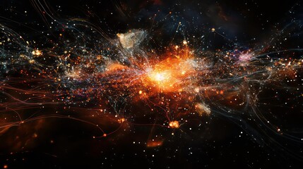 Wall Mural - abstract cosmic explosion, fiery nebula with glowing particles and energy streams.