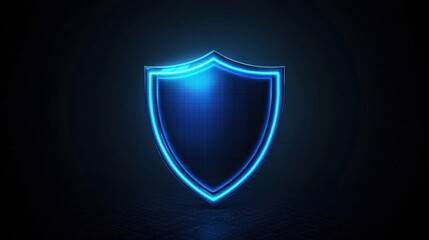 Wall Mural - Futuristic glowing blue shield icon on dark background