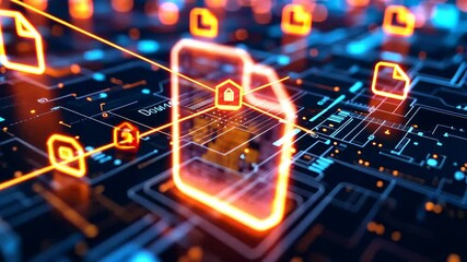 Fototapete - Futuristic digital network with glowing data encryption and secure connections