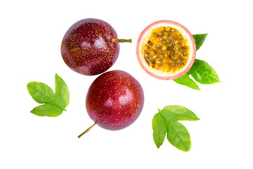 Wall Mural - passion fruit with leaf on white	