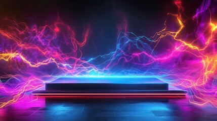 Wall Mural - glowing neon platform with vibrant energy swirls.