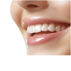 Close-up of healthy smile transparent background dental care portrait studio setting human emotion