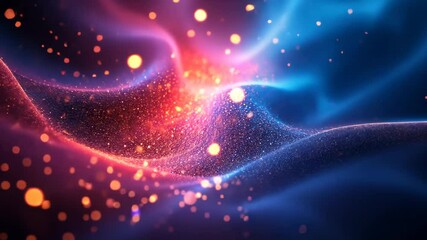 Poster - dynamic cosmic waves and sparkling particles in vibrant motion