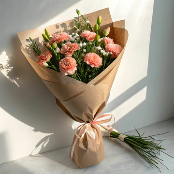 elegant modern carnation flowers outline bouquet w