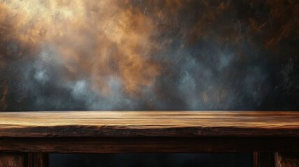 Aufkleber - Wooden Table in Kitchen Display with Dark Wall Background for Product Mockup