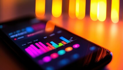Poster - Analyzing Financial Data on a Mobile Phone with a Vibrant Bokeh Background