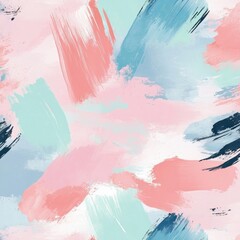 Poster - Abstract Pastel Color Brush Strokes and Fluid Paint Splashes on Contemporary Digital Wallpaper Design