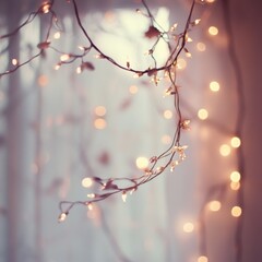 Poster - Glowing Branches Illuminated in Cozy Winter Atmosphere with Festive Bokeh Lights