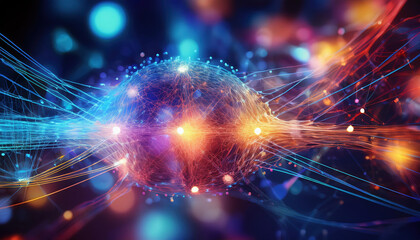 Poster - 3D illustration of neural network symbolizing big data and cybersecurity, showcasing vibrant colors and dynamic connections