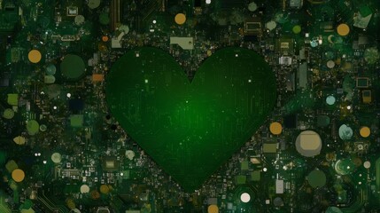 Poster - Circuit Board Heart Digital Love, Technology Romance