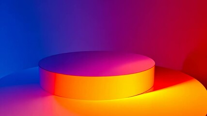 Poster - Colorful light display transforms a minimalist stage into a vibrant art piece for creative performances. Generative AI