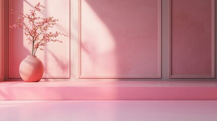 Aufkleber - Pink tabletop in minimalist kitchen with classic panels and natural light