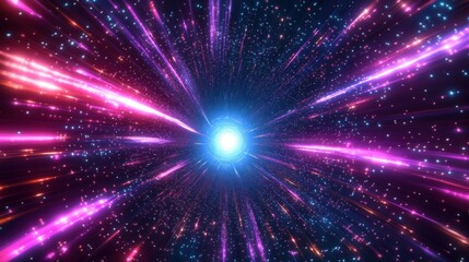 Poster - Cosmic Neon Burst Abstract Background with Pink and Blue Light Speed Energy Rays in Motion